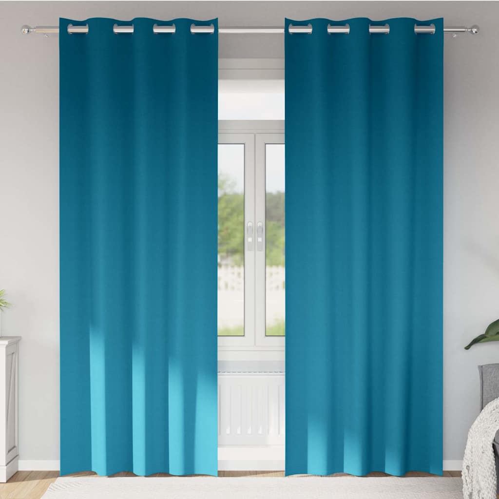 Mørklægningsgardiner med ringe 2 stk. Turkis 245 x 140 cm