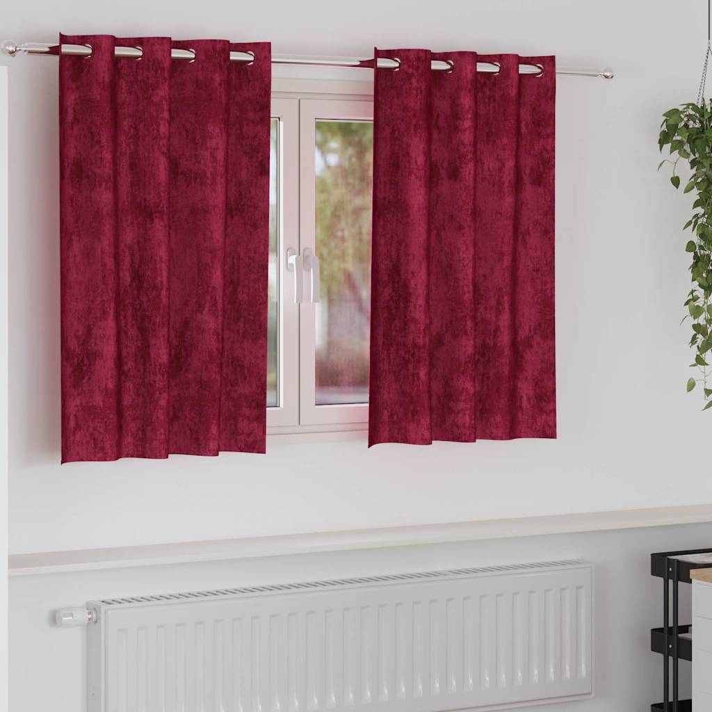 Velour Gardiner 2 stk. Vinrød 140 x 140 cm Fløjl