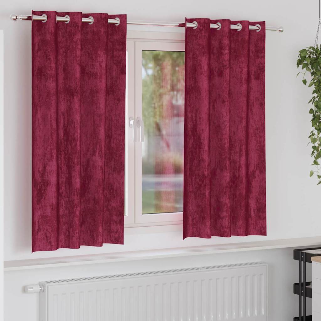 Velour Gardiner 2 stk. Vinrød 175 x 140 cm Fløjl