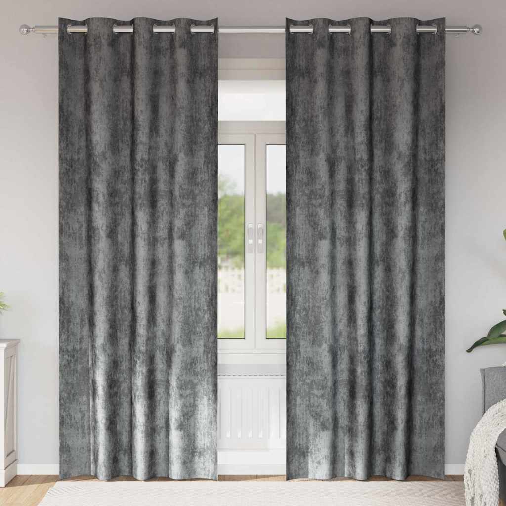 Velour Gardiner 2 stk. Grå 260 x 140 cm Fløjl