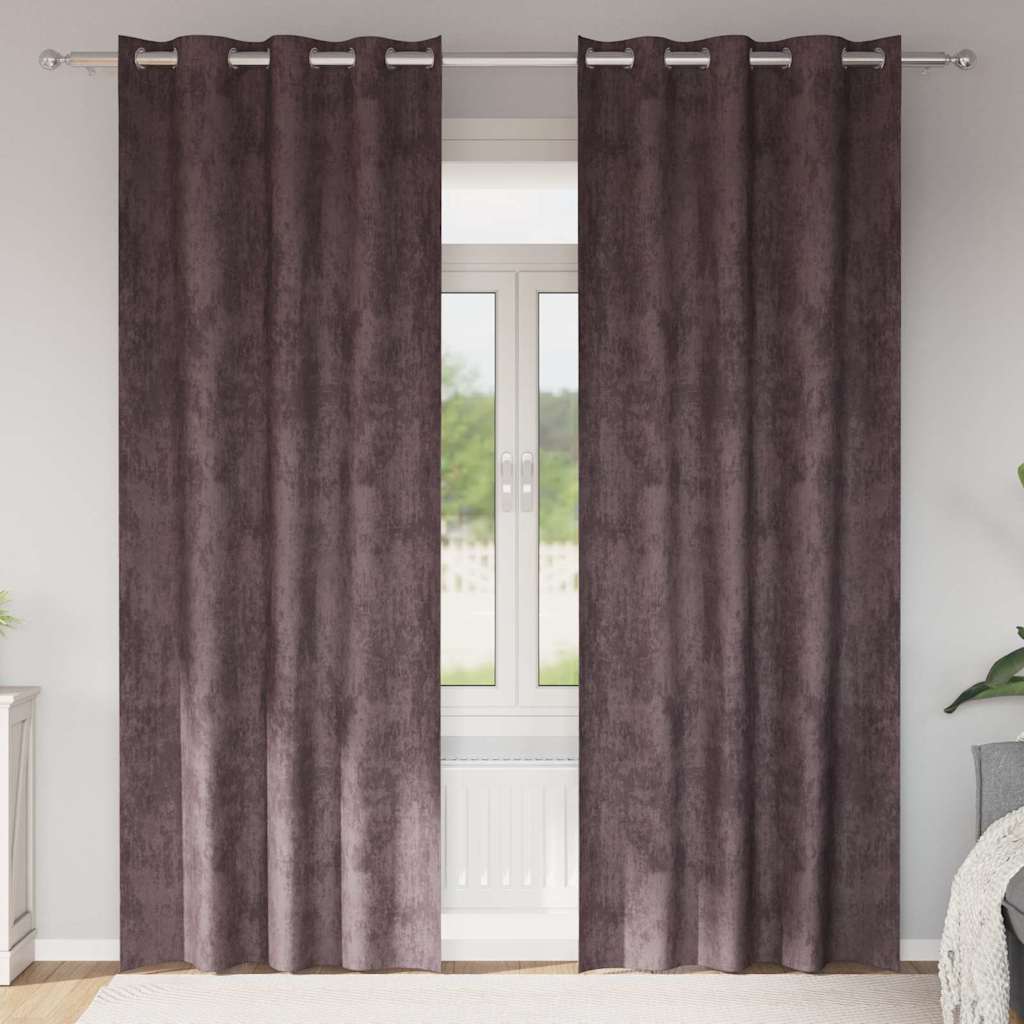 Velour Gardiner 2 stk. Brun 260 x 140 cm Fløjl