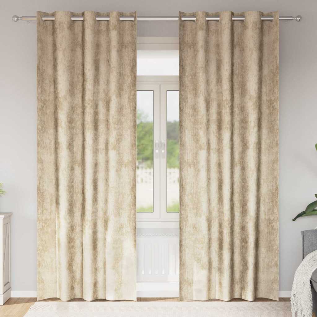 Velour Gardiner 2 stk. Creme 260 x 140 cm Fløjl