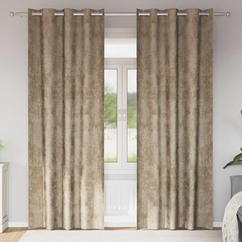Velour Gardiner 2 stk. champagnefarvet 225 x 140 cm Fløjl