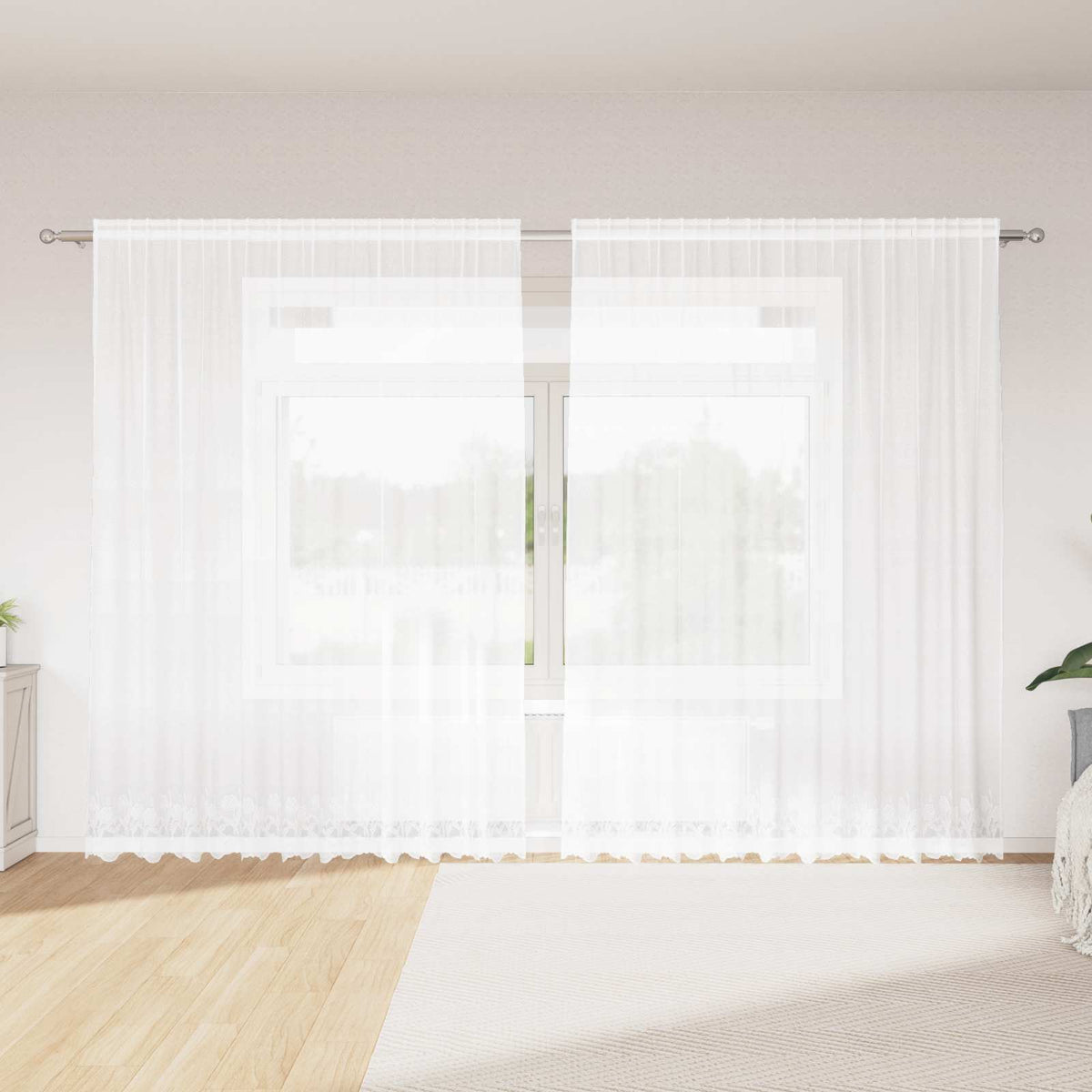 Lace Gardin Hvid 220 x 300 cm Polyester