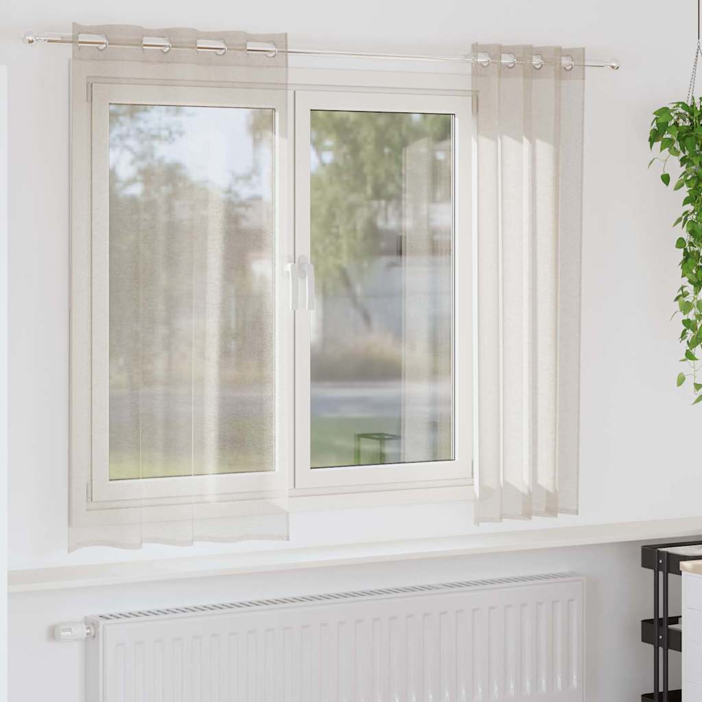 Voile Gardin 2 stk. Sandfarvet 175 x 140 cm Polyester