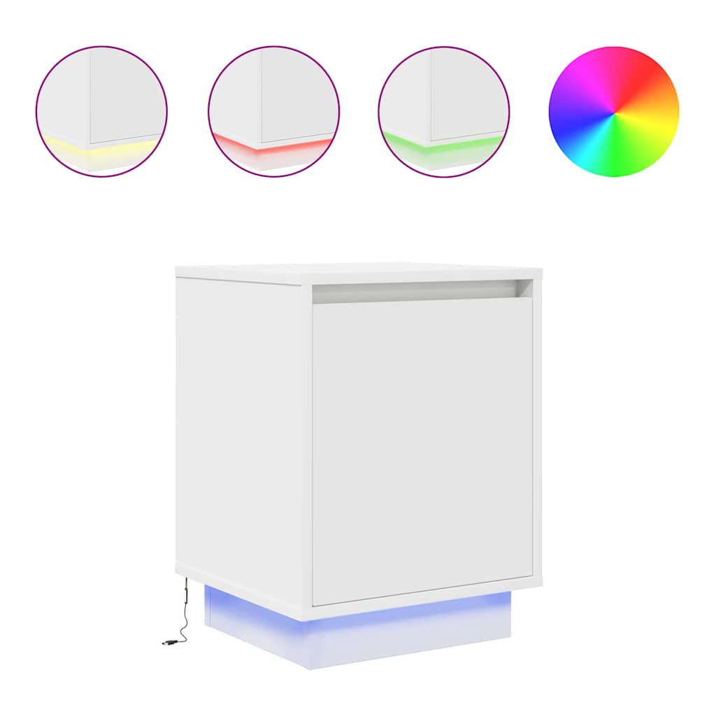 Sengeskab med LED-lys Hvid 38x34x50 cm