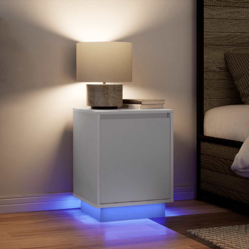 Sengeskab med LED-lys Hvid 38x34x50 cm