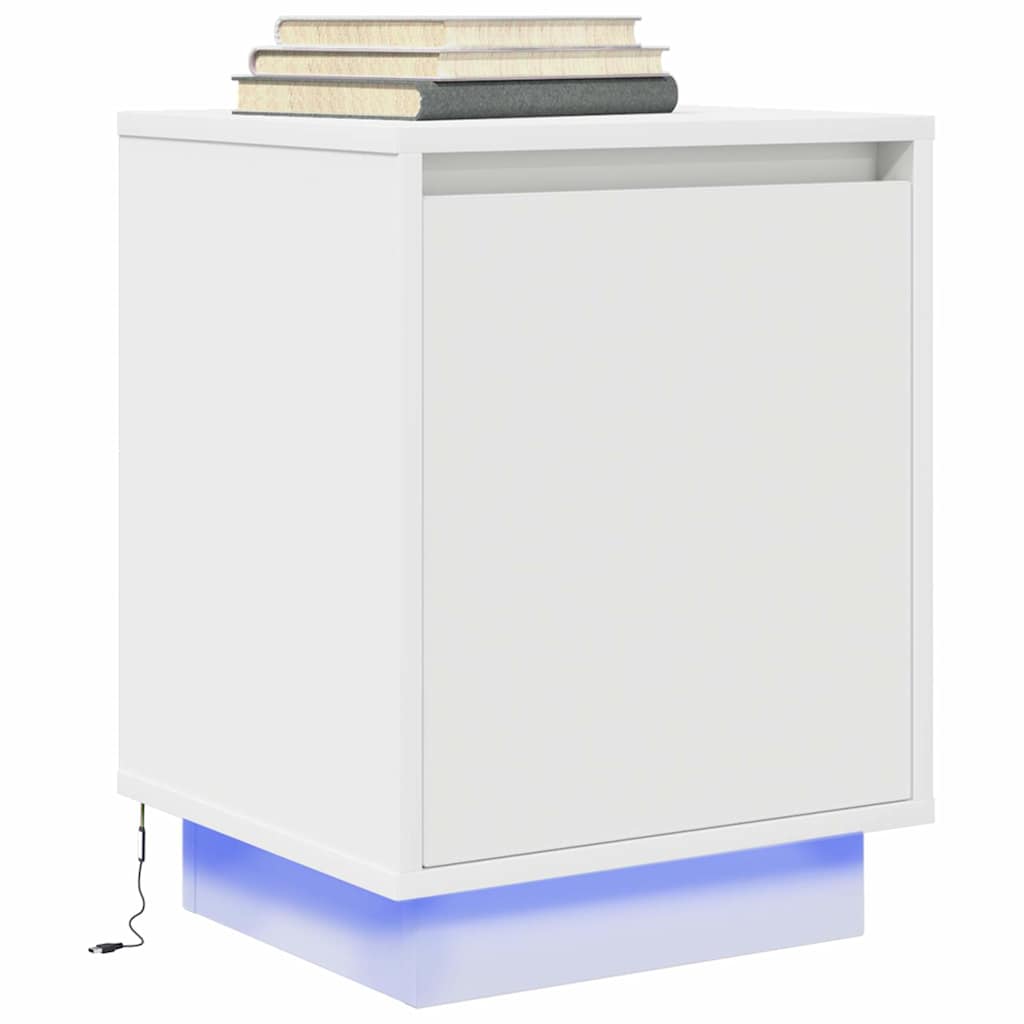 Sengeskab med LED-lys Hvid 38x34x50 cm