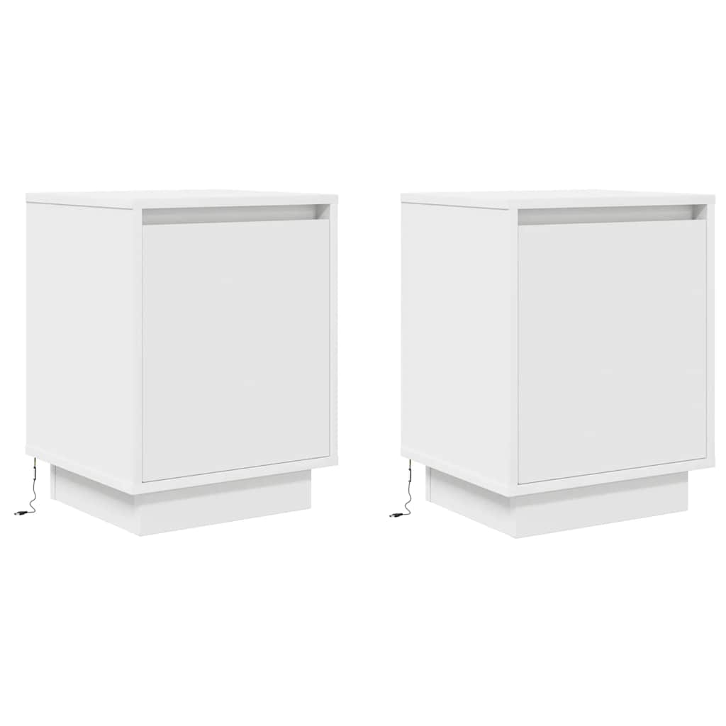sengeskabe 2 stk. med LED-lys 38x34x50 cm hvid