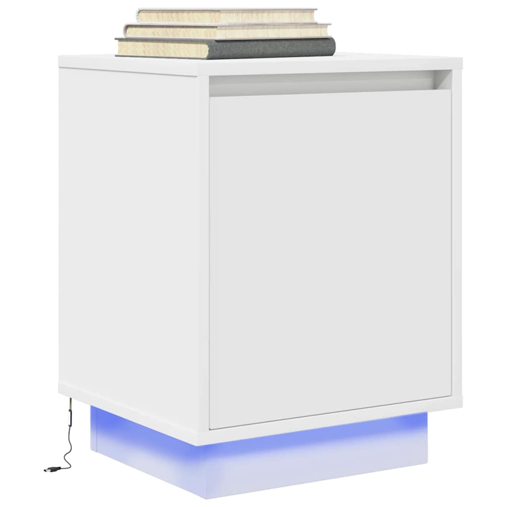 sengeskabe 2 stk. med LED-lys 38x34x50 cm hvid