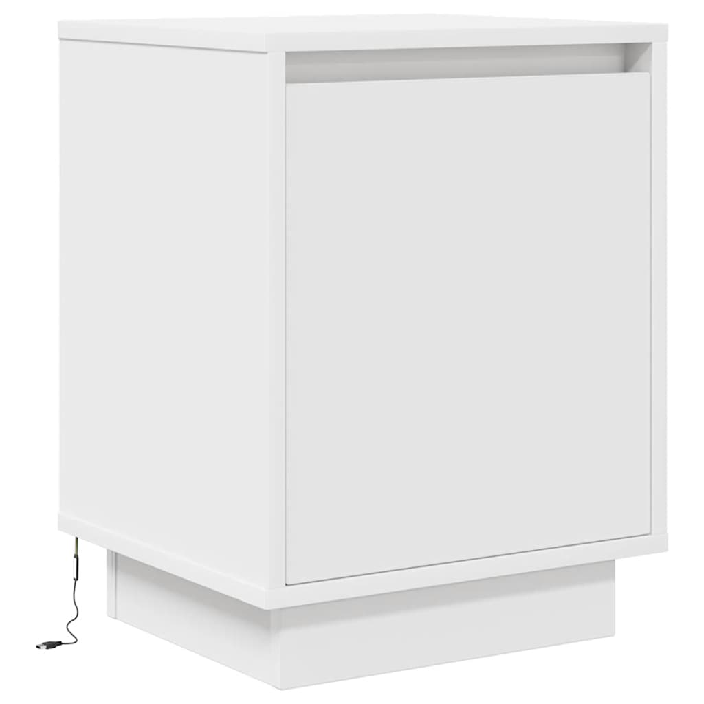 sengeskabe 2 stk. med LED-lys 38x34x50 cm hvid