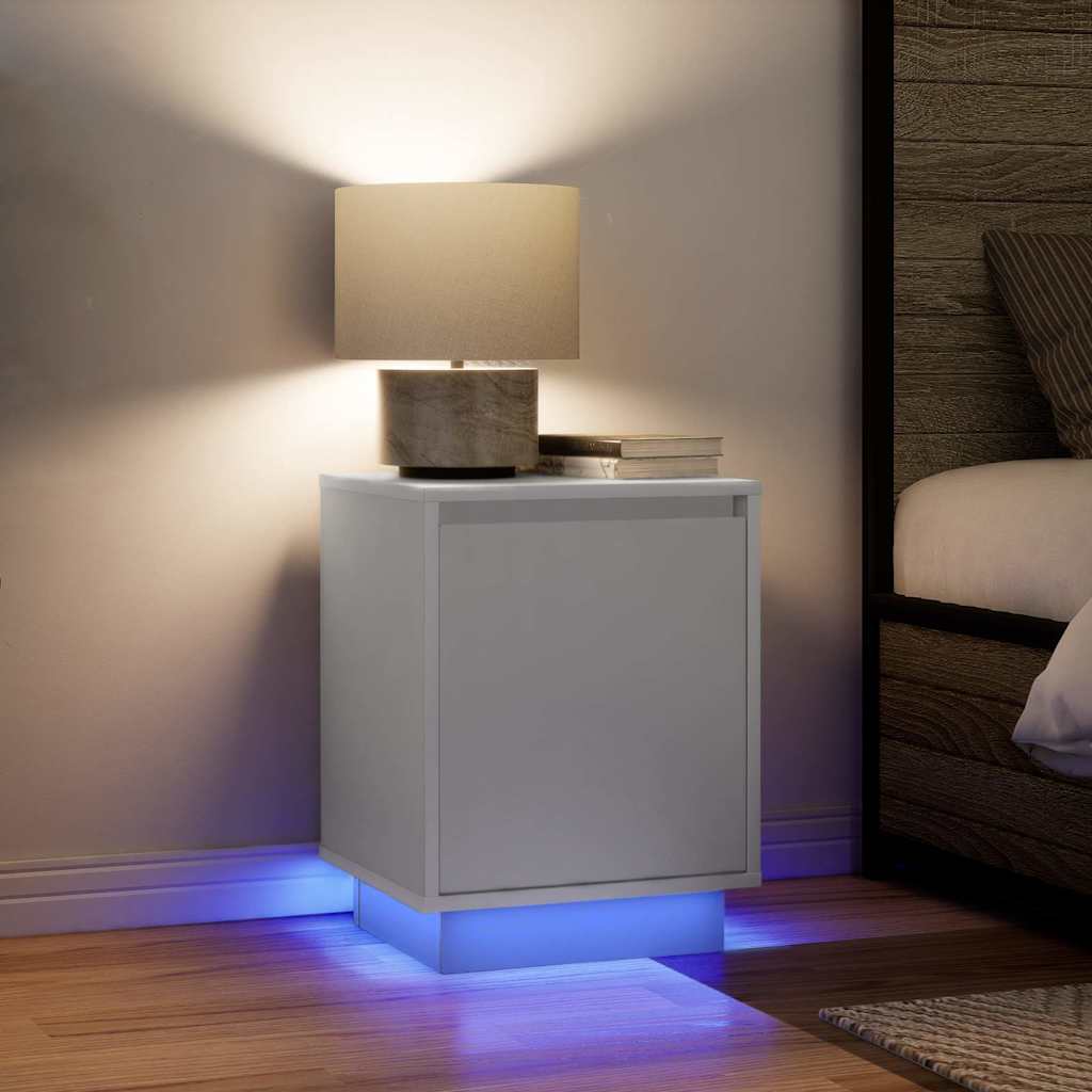 sengeskabe 2 stk. med LED-lys 38x34x50 cm hvid