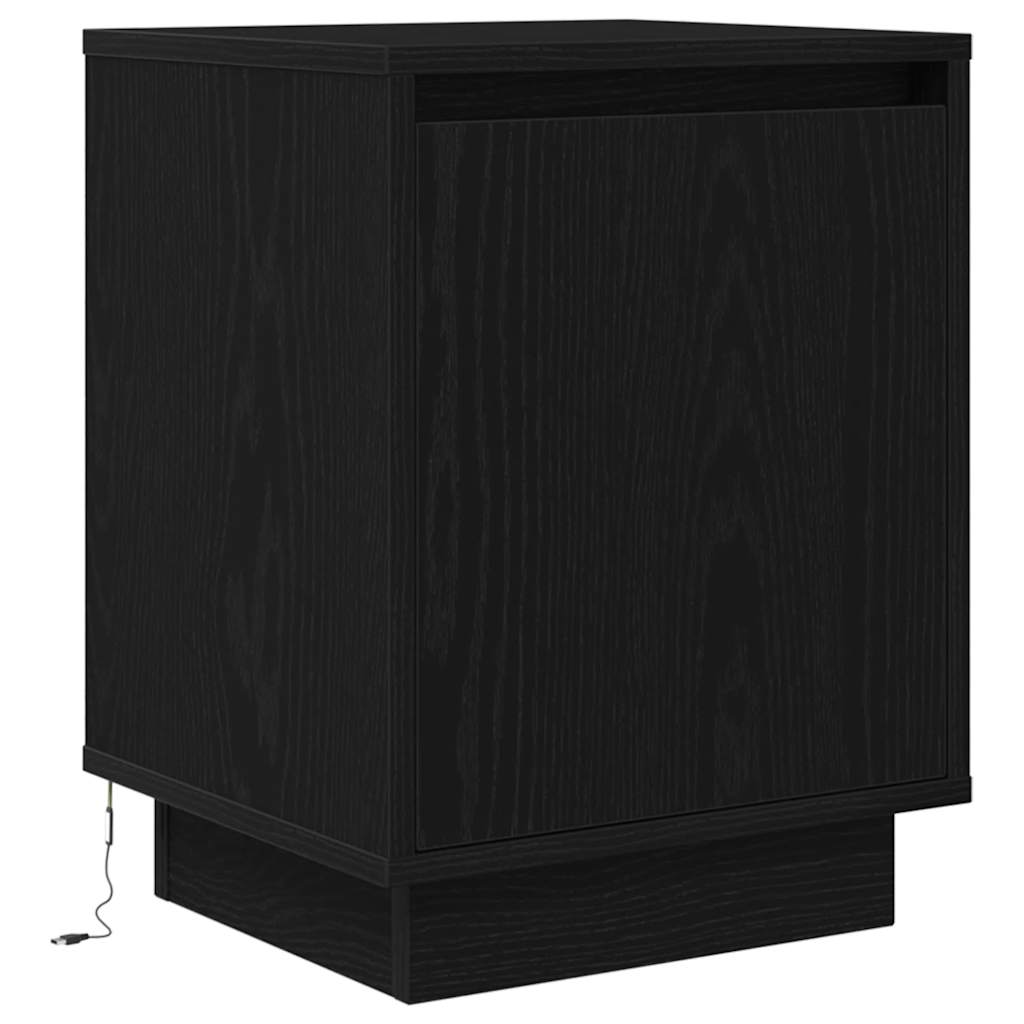 Sengeskab med LED-lys Sort 38x34x50 cm