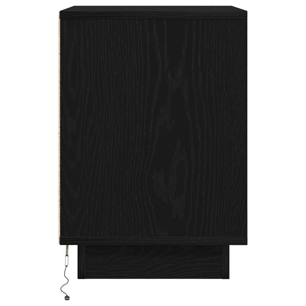 Sengeskab med LED-lys Sort 38x34x50 cm