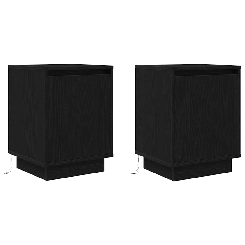 sengeskabe 2 stk. med LED-lys 38x34x50 cm sort