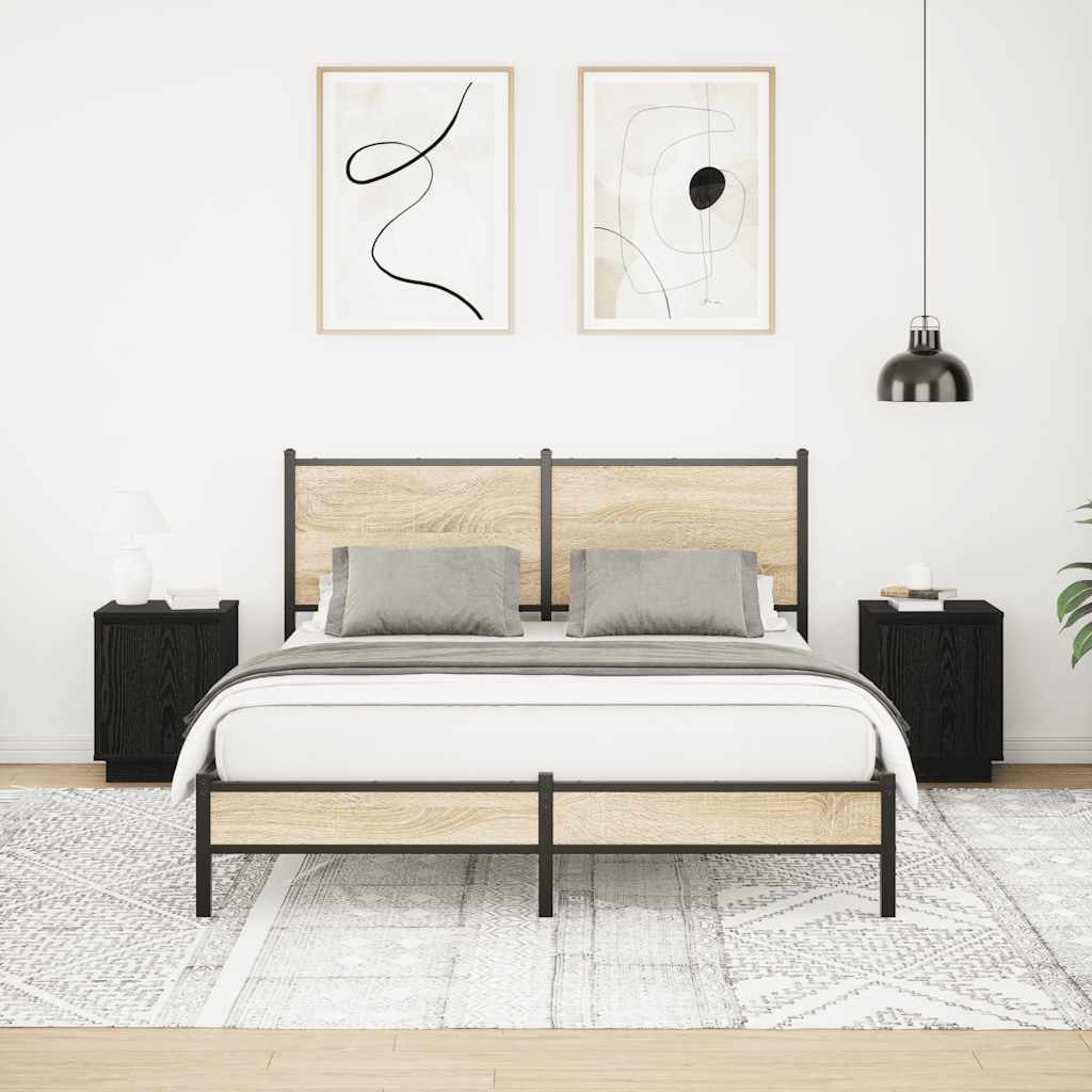 sengeskabe 2 stk. med LED-lys 38x34x50 cm sort