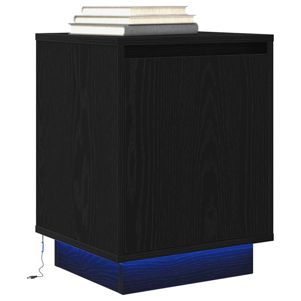sengeskabe 2 stk. med LED-lys 38x34x50 cm sort