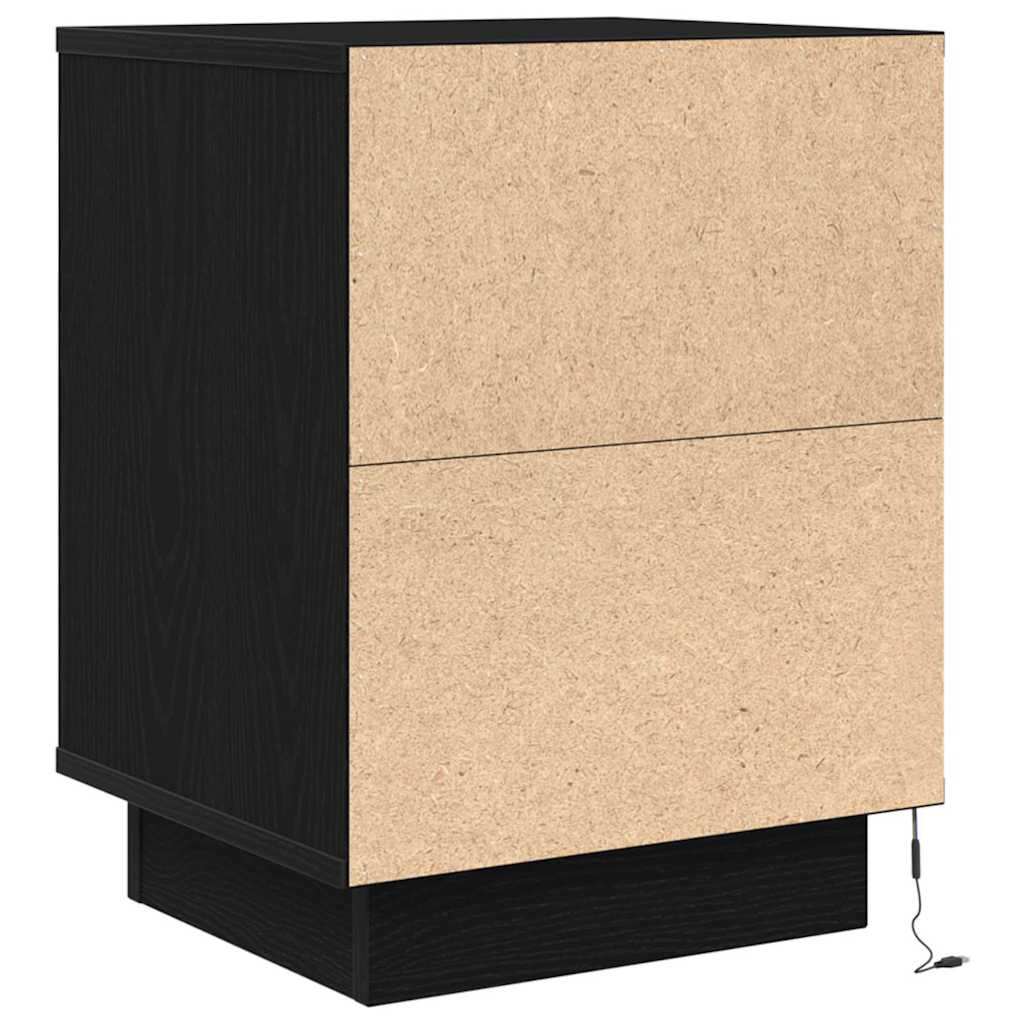 sengeskabe 2 stk. med LED-lys 38x34x50 cm sort