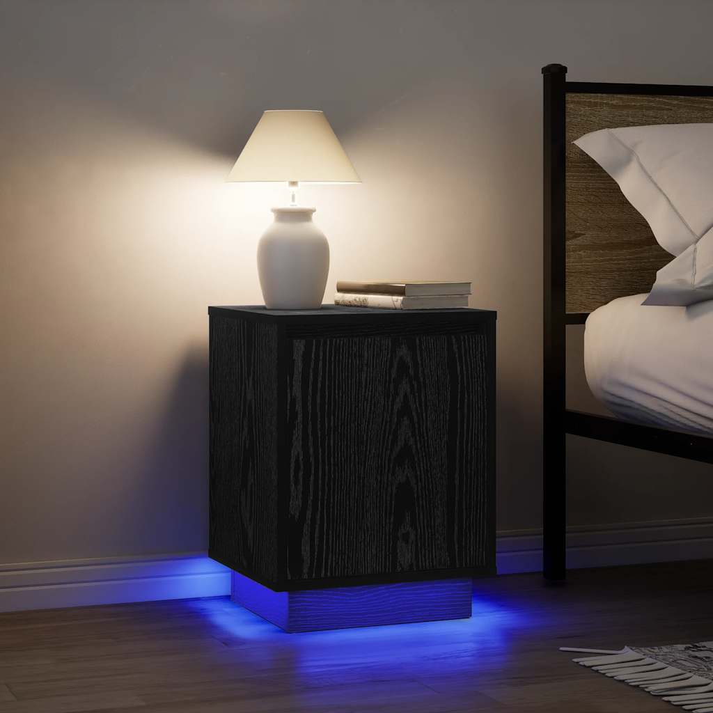 sengeskabe 2 stk. med LED-lys 38x34x50 cm sort