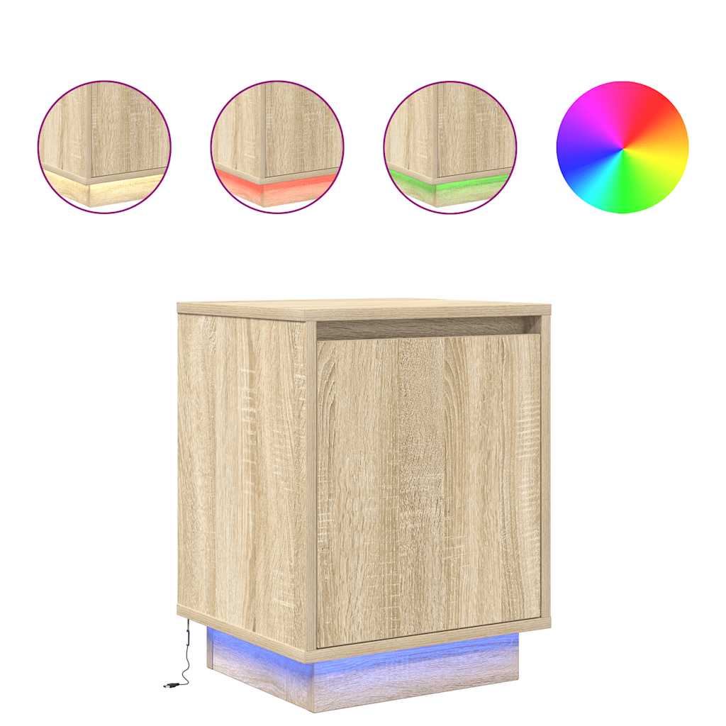 Sengeskab med LED-lys Sonoma Eg 38x34x50 cm