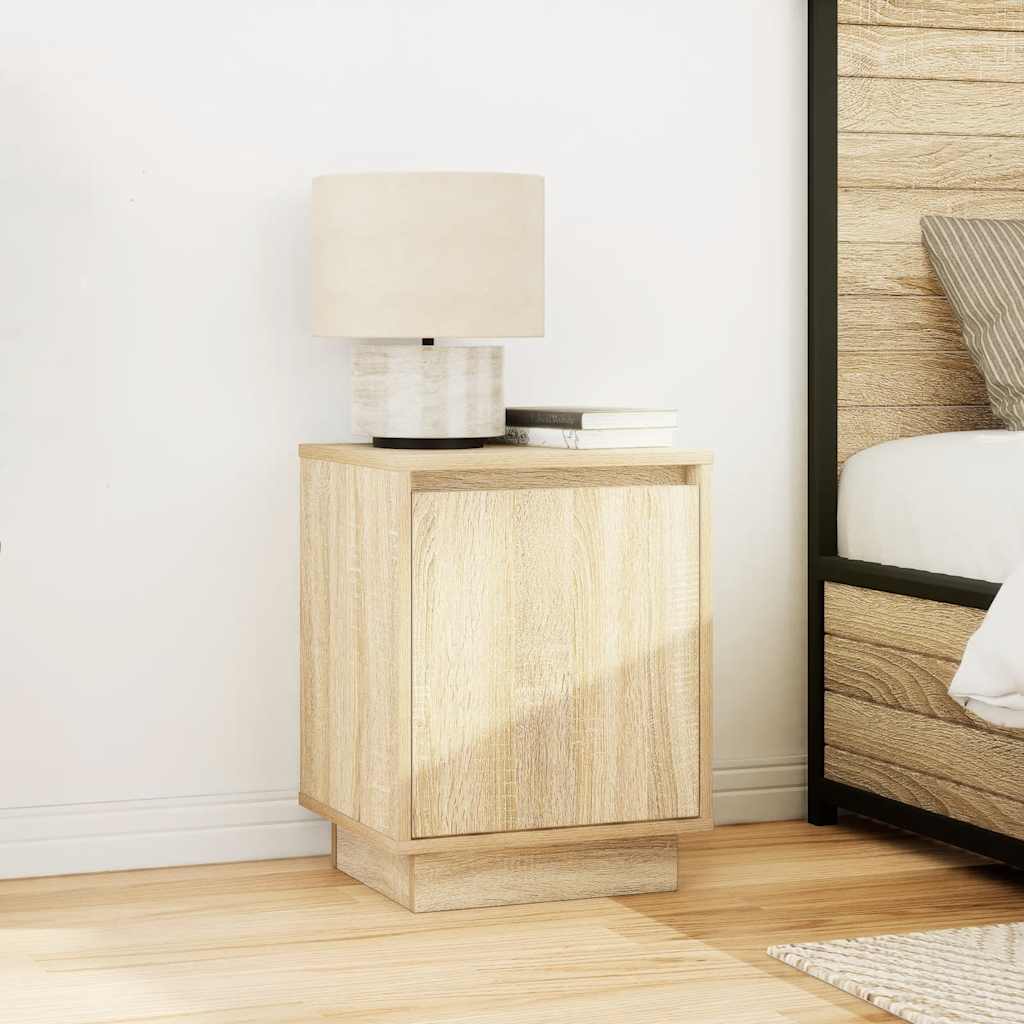 sengeskabe 2 stk. med LED-lys 38x34x50 cm sonoma-eg