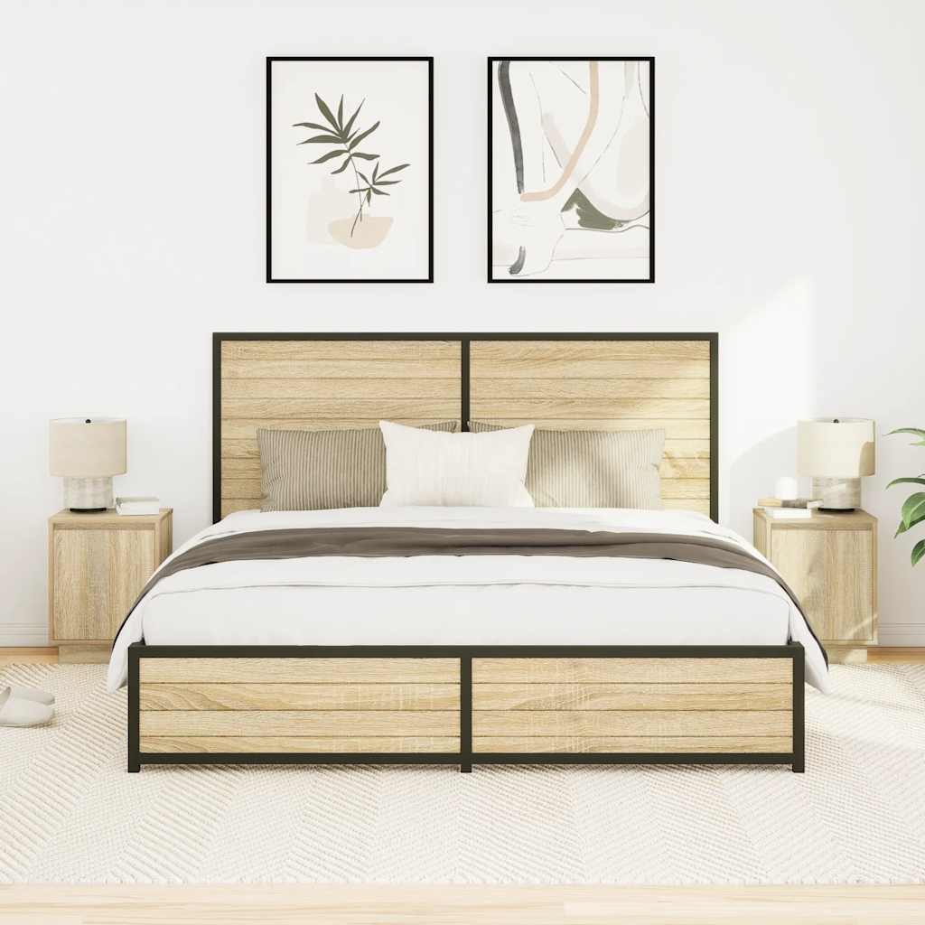 sengeskabe 2 stk. med LED-lys 38x34x50 cm sonoma-eg