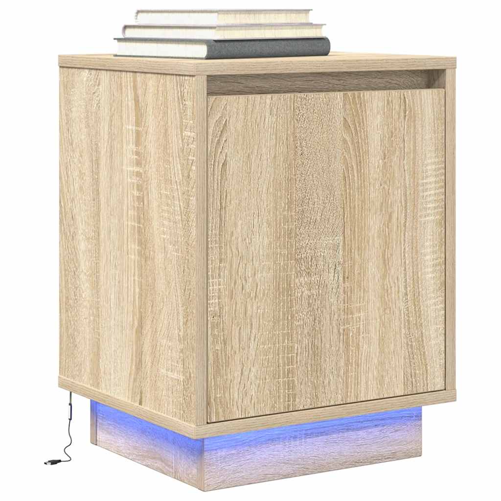 sengeskabe 2 stk. med LED-lys 38x34x50 cm sonoma-eg