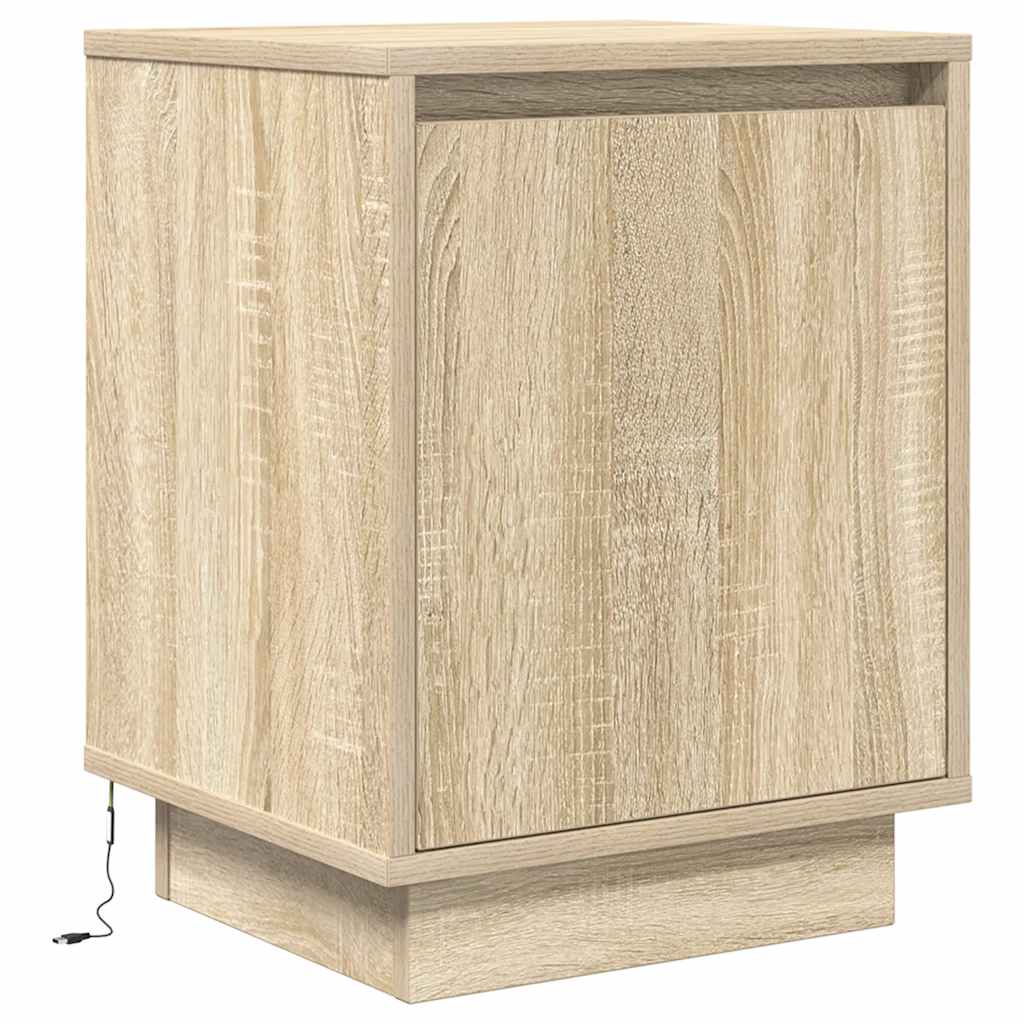 sengeskabe 2 stk. med LED-lys 38x34x50 cm sonoma-eg