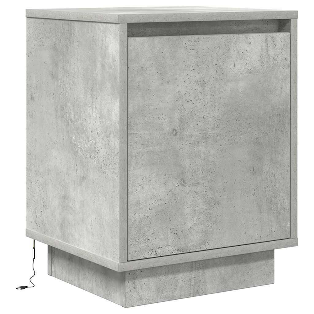Sengeskab med LED-lys Betongrå 38x34x50 cm