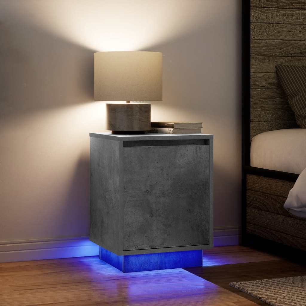 Sengeskab med LED-lys Betongrå 38x34x50 cm