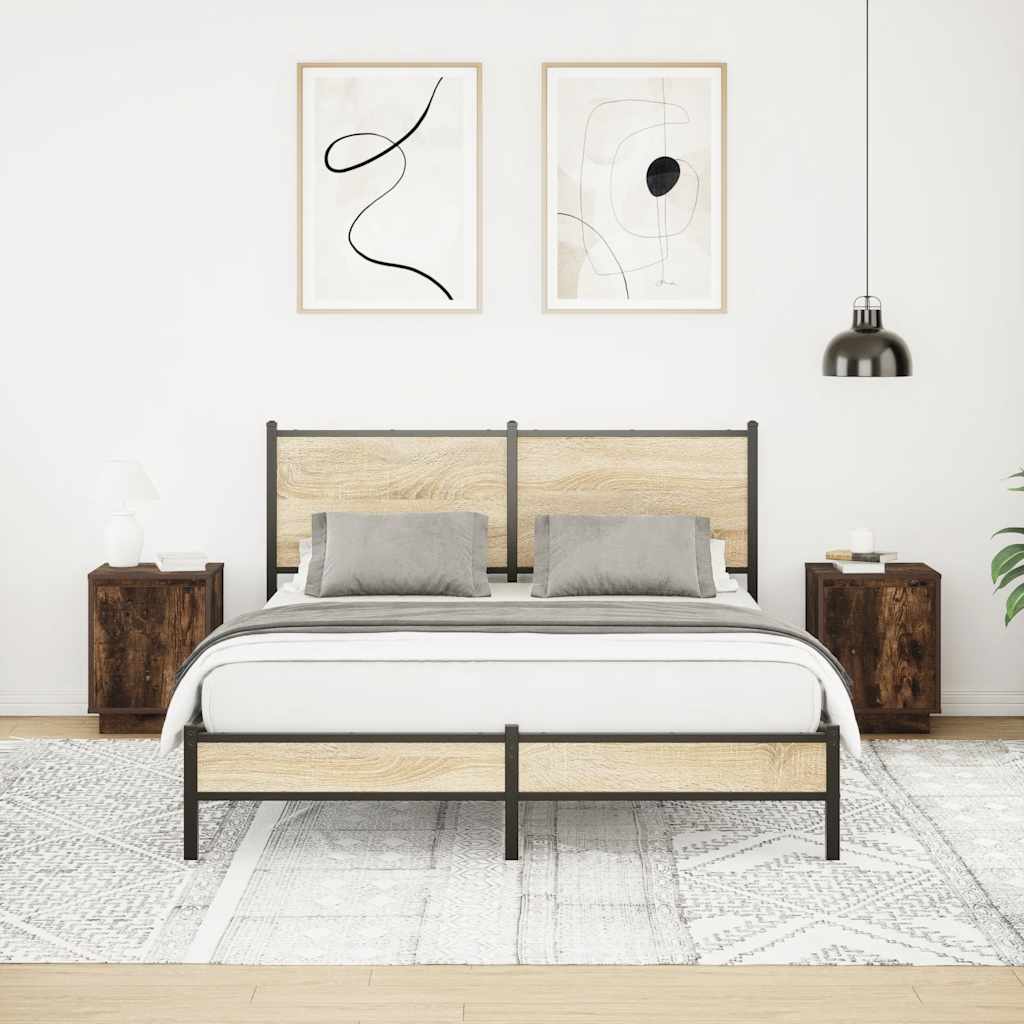 sengeskabe 2 stk. med LED-lys 38x34x50 cm røget egetræsfarve