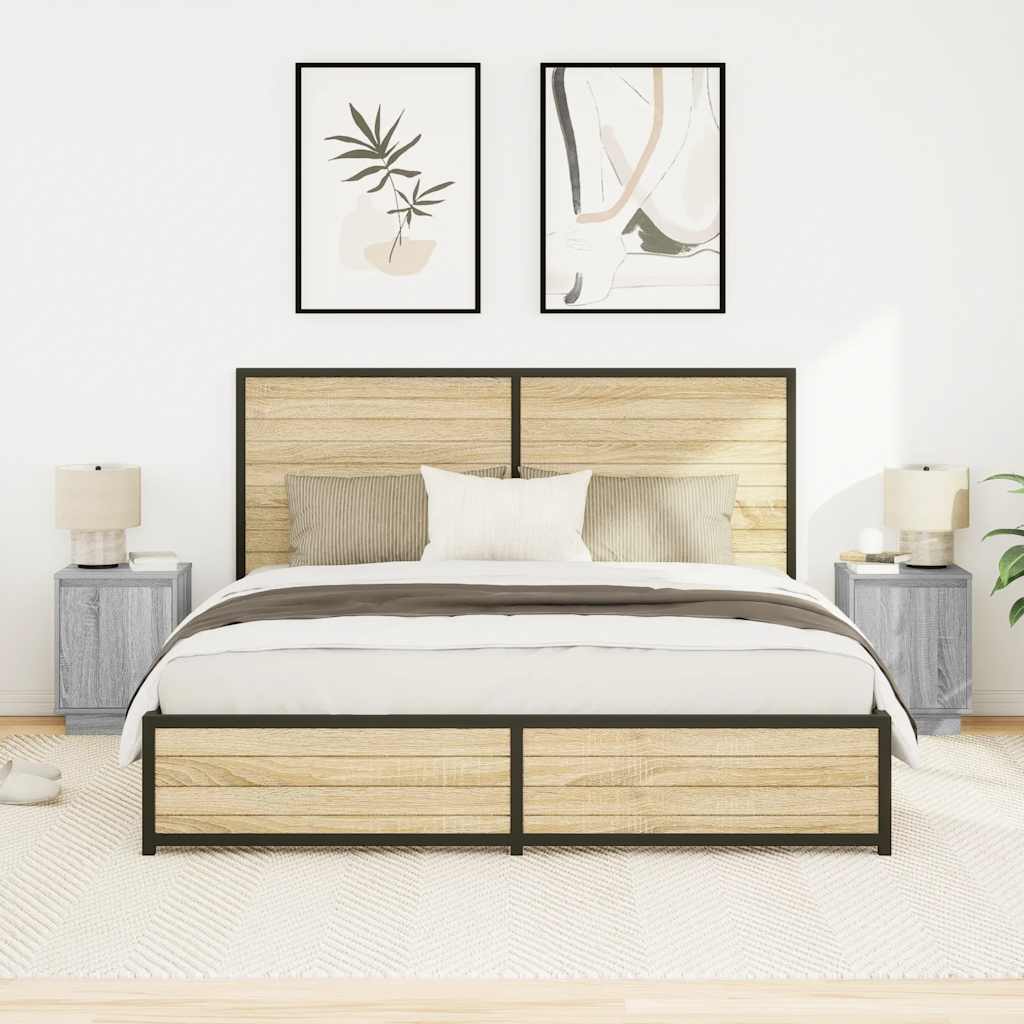 sengeskabe 2 stk. med LED-lys 38x34x50 cm grå sonoma-eg