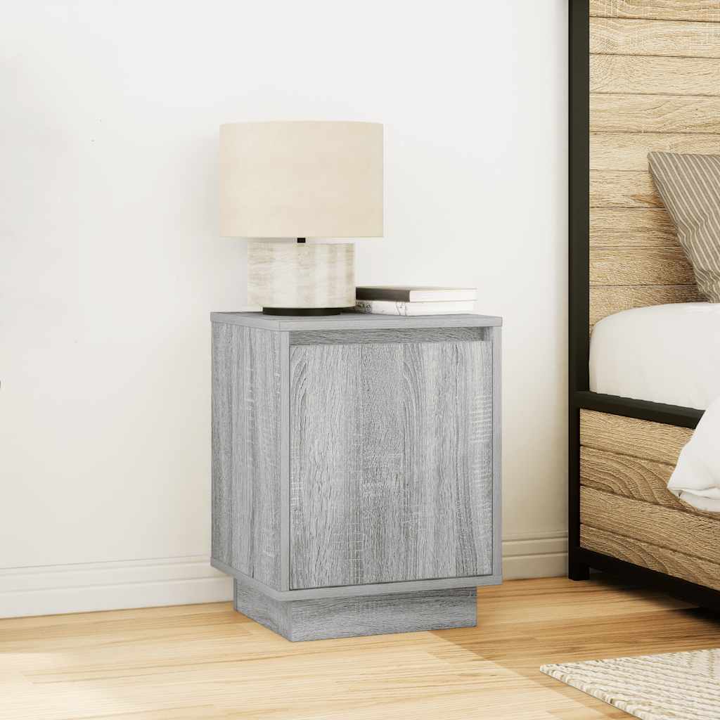 sengeskabe 2 stk. med LED-lys 38x34x50 cm grå sonoma-eg