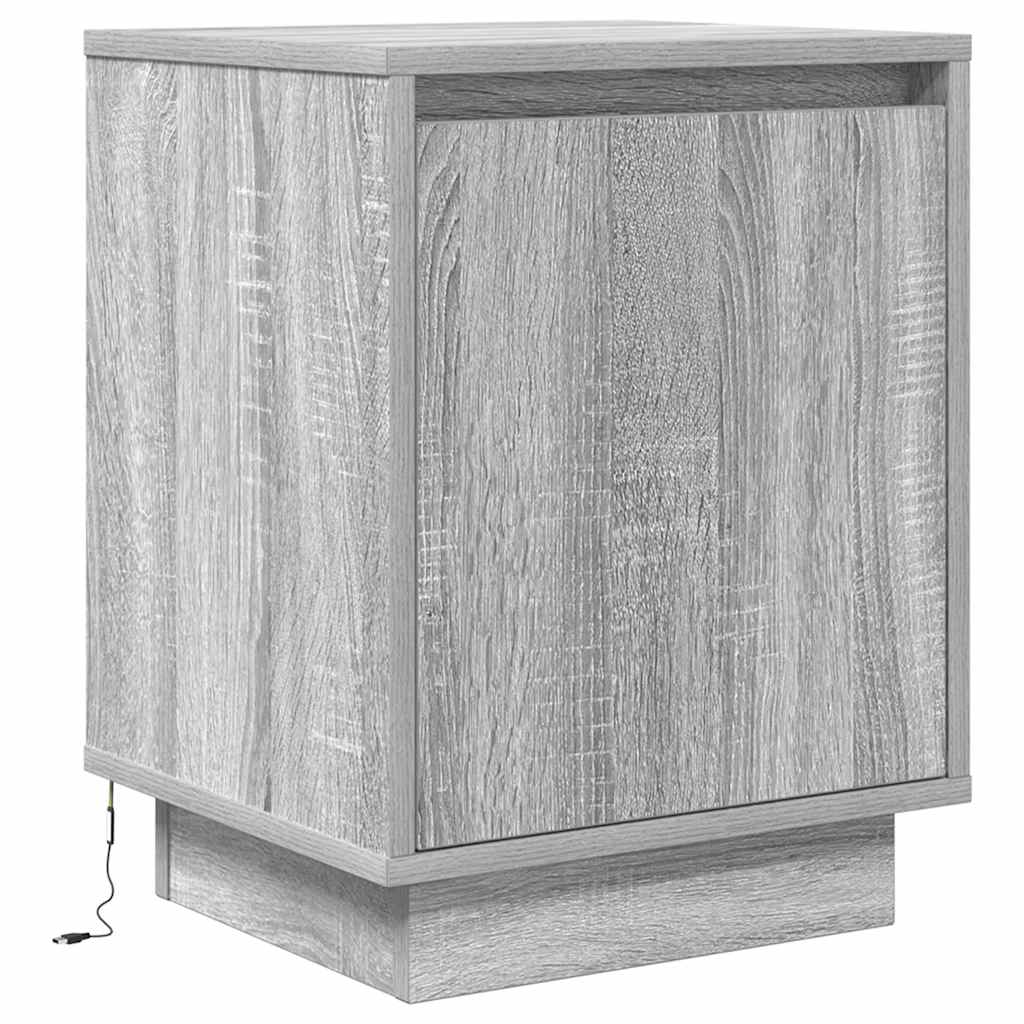 sengeskabe 2 stk. med LED-lys 38x34x50 cm grå sonoma-eg