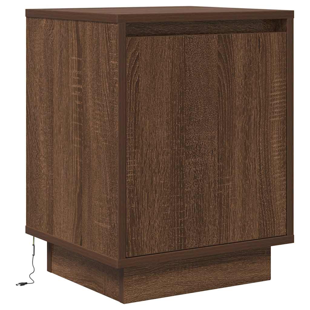 Sengeskab med LED-lys Brun Eg 38x34x50 cm