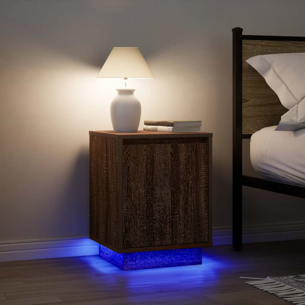 Sengeskab med LED-lys Brun Eg 38x34x50 cm