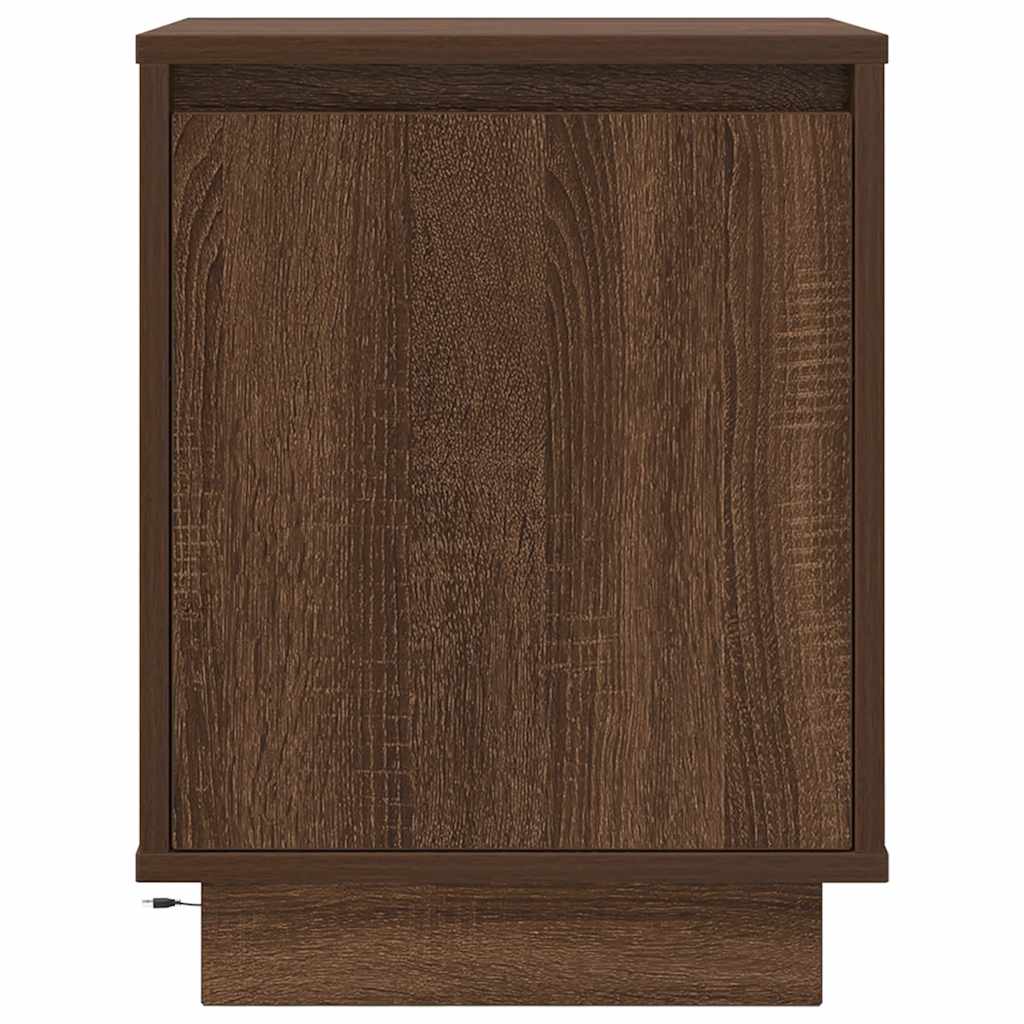 Sengeskab med LED-lys Brun Eg 38x34x50 cm