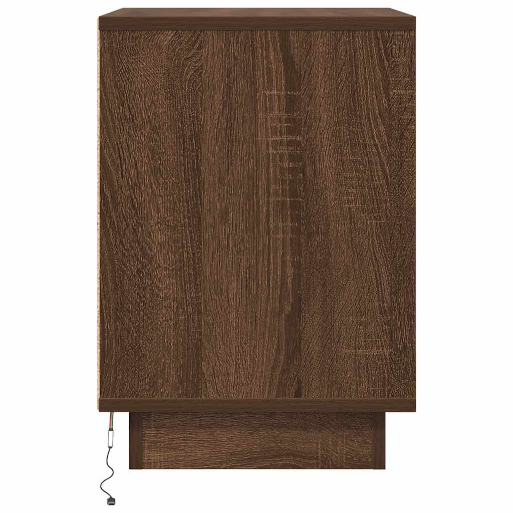 Sengeskab med LED-lys Brun Eg 38x34x50 cm