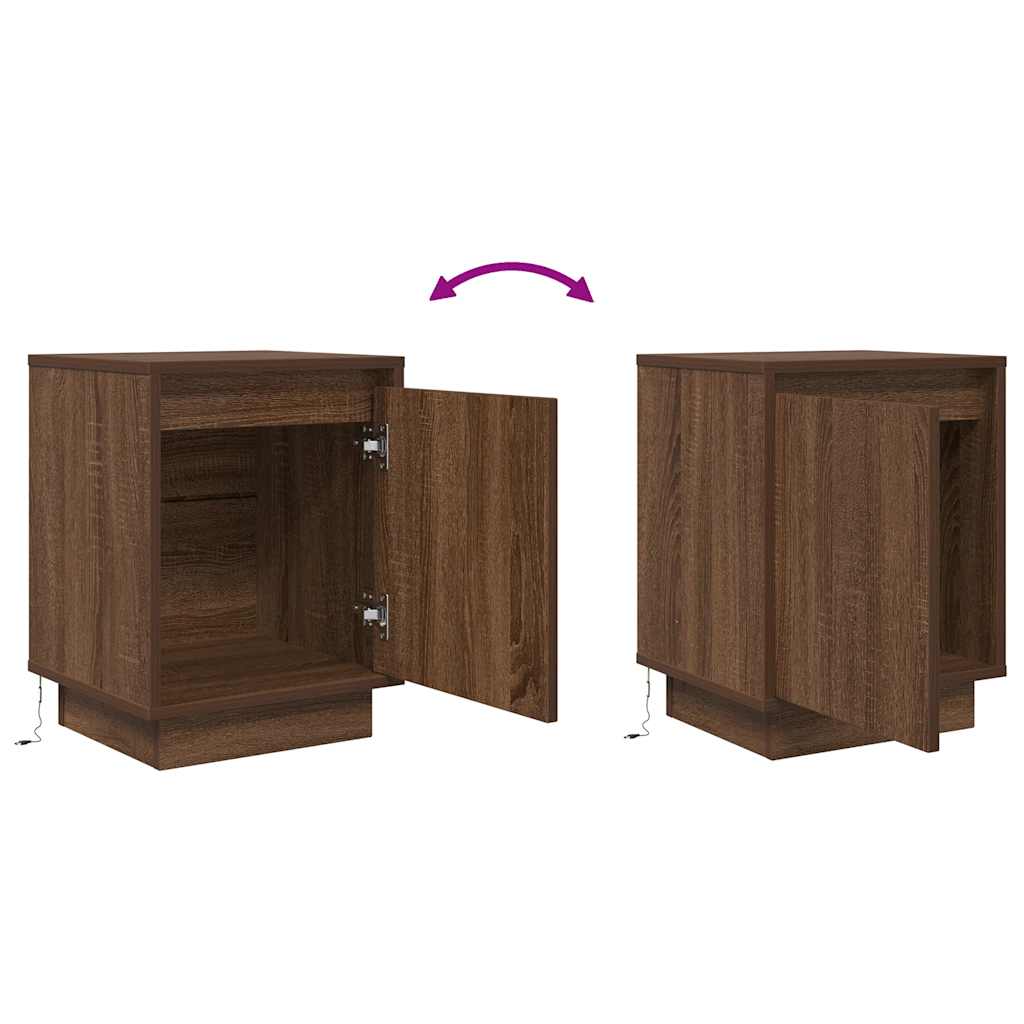 Sengeskab med LED-lys Brun Eg 38x34x50 cm