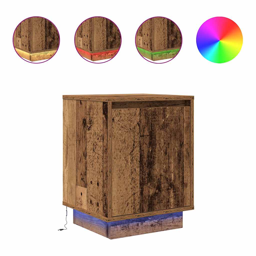 sengeskabe 2 stk. med LED-lys 38x34x50 cm gammelt træ-look