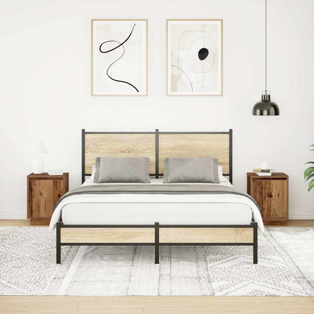 sengeskabe 2 stk. med LED-lys 38x34x50 cm gammelt træ-look