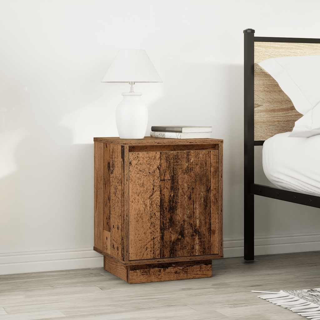 sengeskabe 2 stk. med LED-lys 38x34x50 cm gammelt træ-look