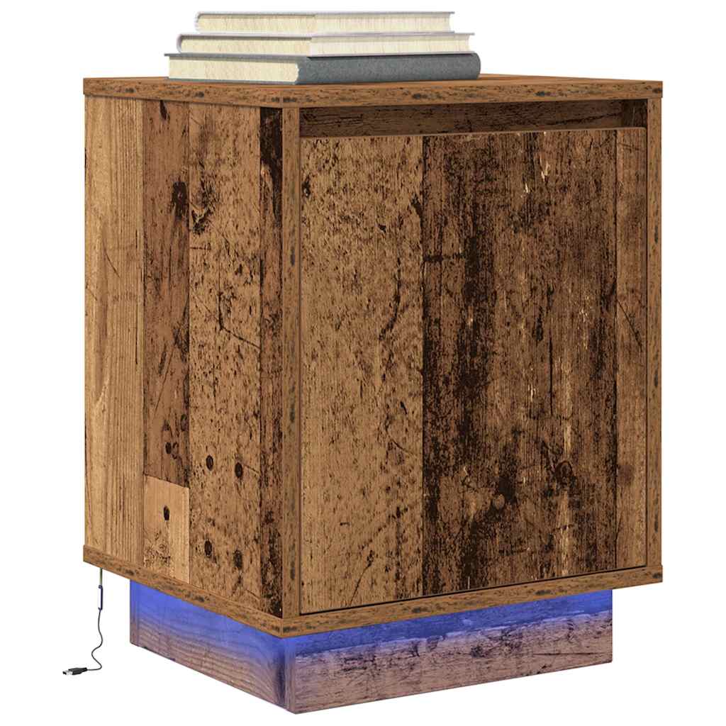 sengeskabe 2 stk. med LED-lys 38x34x50 cm gammelt træ-look