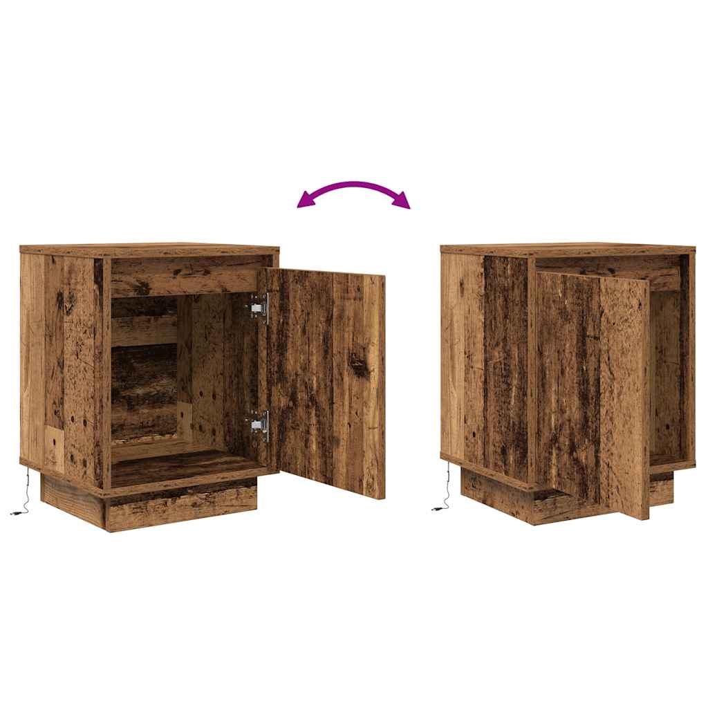 sengeskabe 2 stk. med LED-lys 38x34x50 cm gammelt træ-look