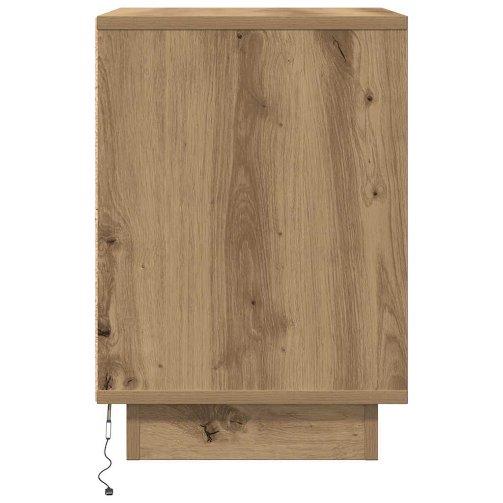 Sengeskab med LED-lys Håndværks eg 38x34x50 cm
