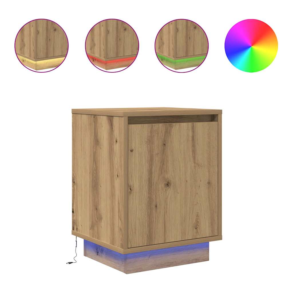 sengeskabe 2 stk. med LED-lys 38x34x50 cm kunsteg