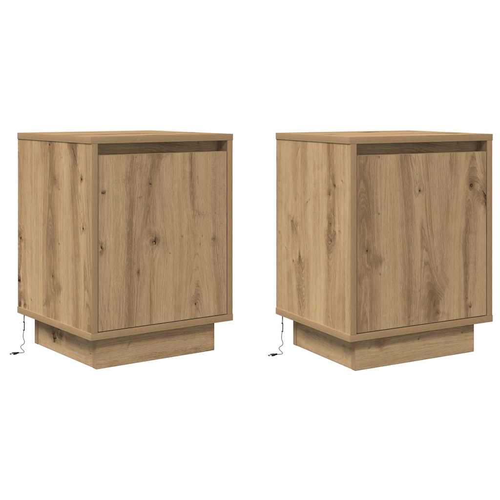 sengeskabe 2 stk. med LED-lys 38x34x50 cm kunsteg