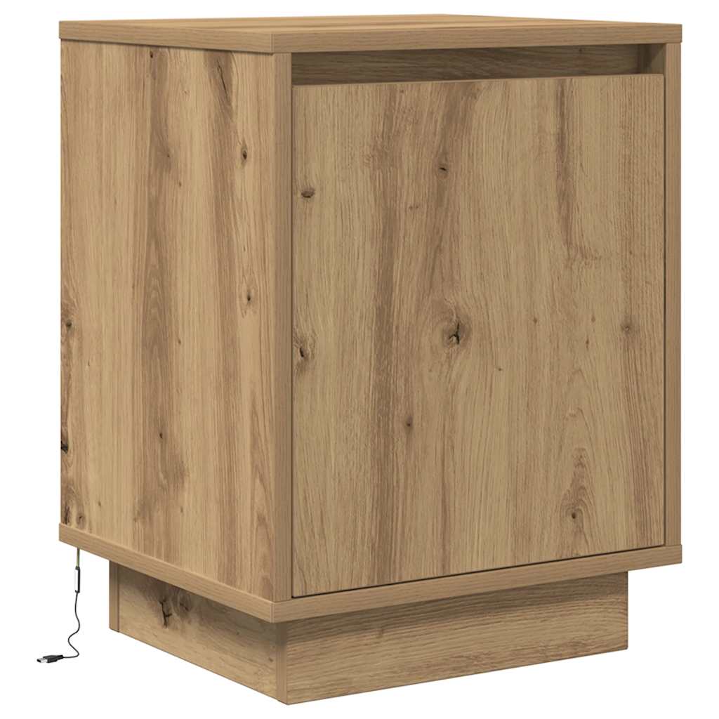 sengeskabe 2 stk. med LED-lys 38x34x50 cm kunsteg