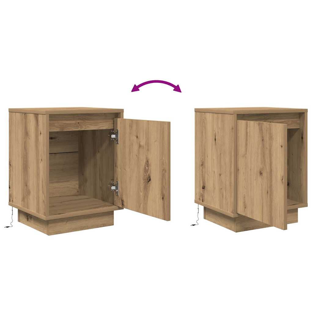 sengeskabe 2 stk. med LED-lys 38x34x50 cm kunsteg