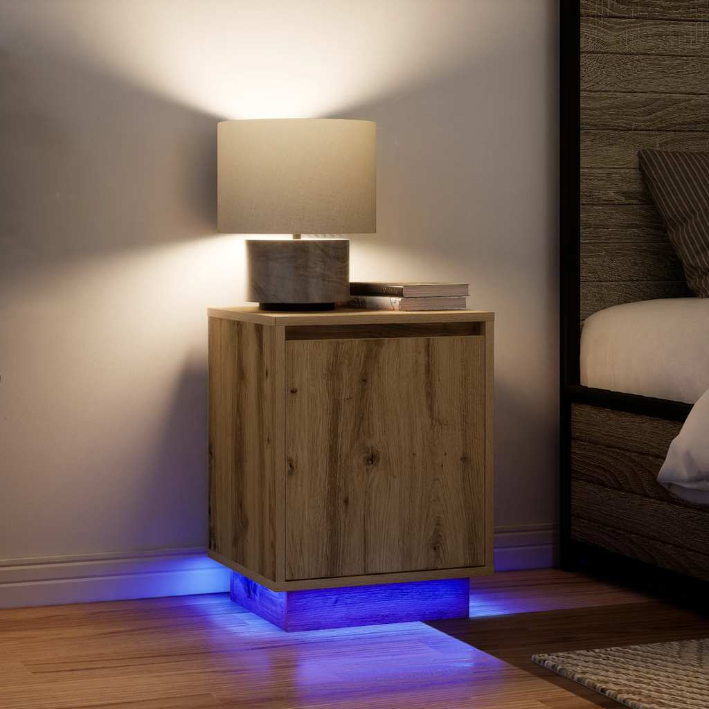sengeskabe 2 stk. med LED-lys 38x34x50 cm kunsteg
